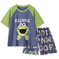 Men's Summer Cotton Short Sleeve Cartoon Print Round Neck Pullover Pajama Set For Teens & Students Homewear main image 3