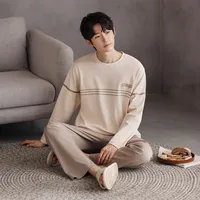 Men's Cotton Long Sleeve Pajama Set For Autumn, Casual Home Wear Lounge Suit With Comfortable Design, Outdoor Sleepwear main image 1