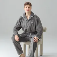 Men's Winter Thermal Flannel Pajama Set - Thickened Fleece-Lined Lounge Wear For Cold Weather, Cozy Home & Outdoor Use main image 1