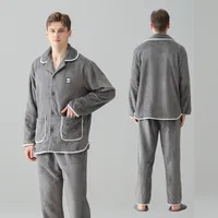 Men's Winter Thermal Flannel Pajama Set - Thickened Fleece-Lined Lounge Wear For Cold Weather, Cozy Home & Outdoor Use main image 2