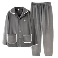Men's Winter Thermal Flannel Pajama Set - Thickened Fleece-Lined Lounge Wear For Cold Weather, Cozy Home & Outdoor Use main image 3