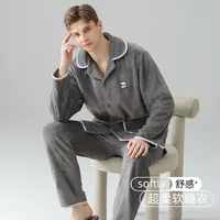 Men's Winter Thermal Flannel Pajama Set - Thickened Fleece-Lined Lounge Wear For Cold Weather, Cozy Home & Outdoor Use sku image 1
