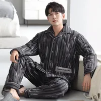Men's Winter Thermal - Lined Coral Fleece Pajama Set With Lapel Collar, Striped Print, Long Sleeve & Plush Insulation main image 1