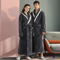 Unisex Extra - Long Thermal Coral Fleece & Flannel Bathrobe For Couples, Winter Sleepwear With Thick Warmth main image 1