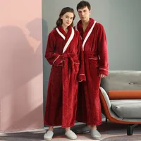 Unisex Extra - Long Thermal Coral Fleece & Flannel Bathrobe For Couples, Winter Sleepwear With Thick Warmth main image 5