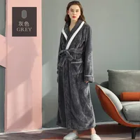 Unisex Extra - Long Thermal Coral Fleece & Flannel Bathrobe For Couples, Winter Sleepwear With Thick Warmth sku image 1