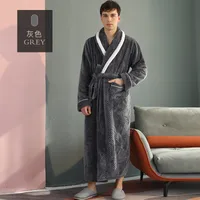 Unisex Extra - Long Thermal Coral Fleece & Flannel Bathrobe For Couples, Winter Sleepwear With Thick Warmth sku image 6