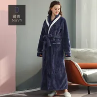 Unisex Extra - Long Thermal Coral Fleece & Flannel Bathrobe For Couples, Winter Sleepwear With Thick Warmth sku image 7