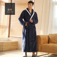 Unisex Extra - Long Thermal Coral Fleece & Flannel Bathrobe For Couples, Winter Sleepwear With Thick Warmth sku image 12
