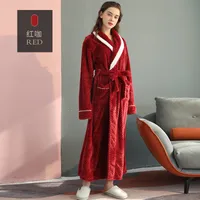 Unisex Extra - Long Thermal Coral Fleece & Flannel Bathrobe For Couples, Winter Sleepwear With Thick Warmth sku image 13
