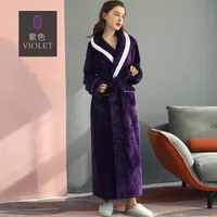 Unisex Extra - Long Thermal Coral Fleece & Flannel Bathrobe For Couples, Winter Sleepwear With Thick Warmth sku image 21