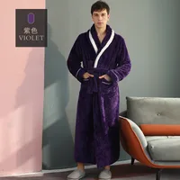 Unisex Extra - Long Thermal Coral Fleece & Flannel Bathrobe For Couples, Winter Sleepwear With Thick Warmth sku image 23