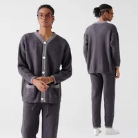Men's Lightweight Warm Half - Fleece Winter Pajama Set, Thermal Thickened Coral Fleece Homewear Sleep Lounge Suit main image 2