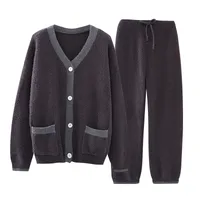 Men's Lightweight Warm Half - Fleece Winter Pajama Set, Thermal Thickened Coral Fleece Homewear Sleep Lounge Suit main image 3