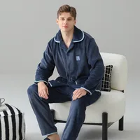 Antistatic Men's Winter Pajama Set, Thickened Coral Fleece & Flannel Thermal Sleepwear For Cold Weather, Autumn Winter Homewear Outfit main image 1