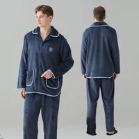 Antistatic Men's Winter Pajama Set, Thickened Coral Fleece & Flannel Thermal Sleepwear For Cold Weather, Autumn Winter Homewear Outfit main image 2