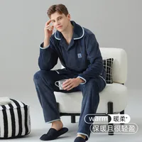 Antistatic Men's Winter Pajama Set, Thickened Coral Fleece & Flannel Thermal Sleepwear For Cold Weather, Autumn Winter Homewear Outfit sku image 1