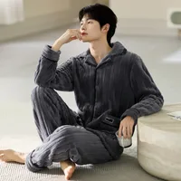 Men's Thermal Fleece Flannel Pajamas Set - Winter Warm Coral Velvet Sleepwear, Cozy Home Loungewear For Cold Weather main image 1