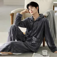 Men's Thermal Fleece Flannel Pajamas Set - Winter Warm Coral Velvet Sleepwear, Cozy Home Loungewear For Cold Weather main image 2