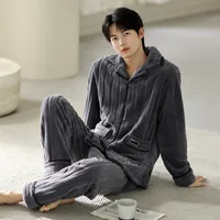 Men's Thermal Fleece Flannel Pajamas Set - Winter Warm Coral Velvet Sleepwear, Cozy Home Loungewear For Cold Weather main image 3