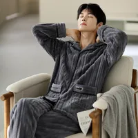 Men's Thermal Fleece Flannel Pajamas Set - Winter Warm Coral Velvet Sleepwear, Cozy Home Loungewear For Cold Weather main image 5