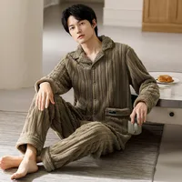 Men's Thermal Fleece Flannel Pajamas Set - Winter Warm Coral Velvet Sleepwear, Cozy Home Loungewear For Cold Weather sku image 15
