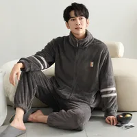 Men's Fleece Pajama Set - Winter Thermal Flannel Sleepwear With Plush Coral Fleece, Cozy Homewear For Cold Weather main image 1