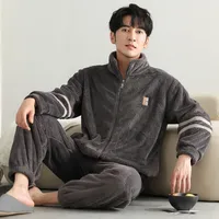 Men's Fleece Pajama Set - Winter Thermal Flannel Sleepwear With Plush Coral Fleece, Cozy Homewear For Cold Weather main image 2