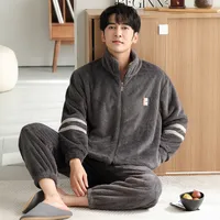 Men's Fleece Pajama Set - Winter Thermal Flannel Sleepwear With Plush Coral Fleece, Cozy Homewear For Cold Weather main image 3