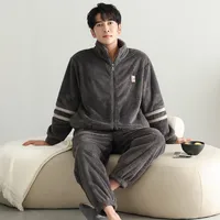 Men's Fleece Pajama Set - Winter Thermal Flannel Sleepwear With Plush Coral Fleece, Cozy Homewear For Cold Weather main image 4