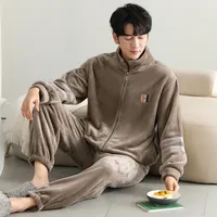 Men's Fleece Pajama Set - Winter Thermal Flannel Sleepwear With Plush Coral Fleece, Cozy Homewear For Cold Weather sku image 2