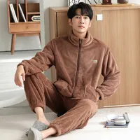 Men's Fleece Pajama Set - Winter Thermal Flannel Sleepwear With Plush Coral Fleece, Cozy Homewear For Cold Weather sku image 9
