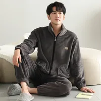 Men's Fleece Pajama Set - Winter Thermal Flannel Sleepwear With Plush Coral Fleece, Cozy Homewear For Cold Weather sku image 16