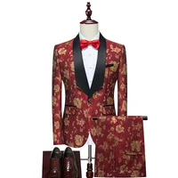 Men's Banquet Tuxedo Suit Two - Piece Set Floral Jacquard Korean Slim Fit Design Formal Evening Events Wedding Attire main image 2