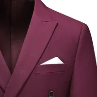 Men's Big & Tall Double - Breasted Suit Two - Piece Set, Solid Wine Red Formal Blazer With Structured Shoulders main image 3