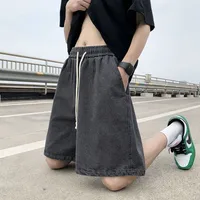 Men's Denim Shorts Summer Lightweight Loose - Fit Mid - Length Elastic Waist Washed Casual Straight Cut American Streetwear Style main image 1