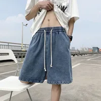 Men's Denim Shorts Summer Lightweight Loose - Fit Mid - Length Elastic Waist Washed Casual Straight Cut American Streetwear Style main image 3