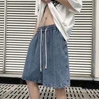 Men's Denim Shorts Summer Lightweight Loose - Fit Mid - Length Elastic Waist Washed Casual Straight Cut American Streetwear Style main image 4