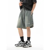 Men's Summer Loose Fit Embroidered Denim Shorts With Triangle Slit Hem, Streetwear Casual 5 - Inch Shorts main image 1