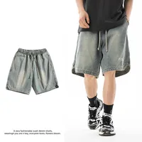 Men's Summer Loose Fit Embroidered Denim Shorts With Triangle Slit Hem, Streetwear Casual 5 - Inch Shorts main image 3