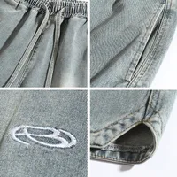 Men's Summer Loose Fit Embroidered Denim Shorts With Triangle Slit Hem, Streetwear Casual 5 - Inch Shorts main image 5