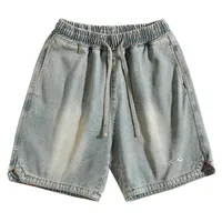 Men's Summer Loose Fit Embroidered Denim Shorts With Triangle Slit Hem, Streetwear Casual 5 - Inch Shorts main image 4