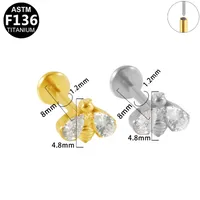 Simple Style Classic Style Flower Bee Titanium Alloy Plating Inlay Zircon 14K Gold Plated White Gold Plated Unisex Lip Stud Ear Studs main image 3