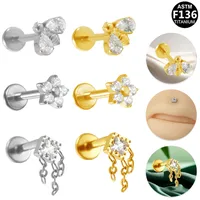 Simple Style Classic Style Flower Bee Titanium Alloy Plating Inlay Zircon 14K Gold Plated White Gold Plated Unisex Lip Stud Ear Studs main image 1