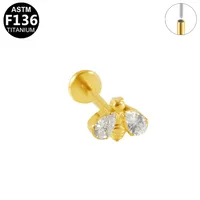 Simple Style Classic Style Flower Bee Titanium Alloy Plating Inlay Zircon 14K Gold Plated White Gold Plated Unisex Lip Stud Ear Studs sku image 6