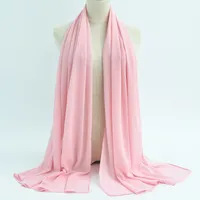 132 Colors In Stock Solid Color 148S Full Scarf Baotou Scarf Pearl Chiffon Bubble Scarf Chiffon Beads Ethnic Headscarf sku image 136
