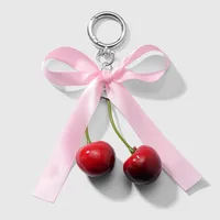 Spring New Ins New Style Sweet Fashion Classic Solid Color Bow Simulation Cherry Keychain Bag Pendant sku image 7