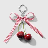Spring New Ins New Style Sweet Fashion Classic Solid Color Bow Simulation Cherry Keychain Bag Pendant sku image 3