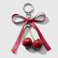 Spring New Ins New Style Sweet Fashion Classic Solid Color Bow Simulation Cherry Keychain Bag Pendant sku image 5