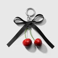 Spring New Ins New Style Sweet Fashion Classic Solid Color Bow Simulation Cherry Keychain Bag Pendant sku image 4